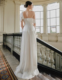 LARMES • Anne White Draped Evening Gown