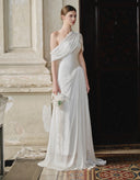 LARMES • Anne White Draped Evening Gown