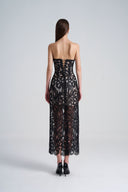Back of Black Lace Mesh Floral Off Shoulder Midi Dress, from LASSY, The Viet Concept