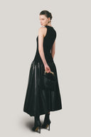 Back of Black Lacey Bodycon V-Neck Satin Crepe Top for women, from LECIA, The Viet Concept 