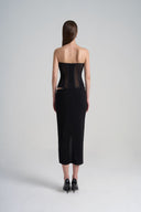 Back of Black Mesh Corset Off Shoulder Midi Split Dress from LASSY, The Viet Concept