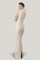 Back of White Goldie Sheath One Shoulder Satin Crepe Floor Length Dress for women, from LECIA, The Viet Concept