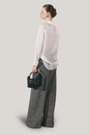 Back of White Pristy Straight Cuff Sleeved Organza Satin Shirt for women, from LECIA, The Viet Concept