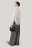Back of White Pristy Straight Cuff Sleeved Organza Satin Shirt for women, from LECIA, The Viet Concept