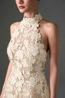 IHF STUDIO • Scarlet Floral Lace Halter A-Line Evening Gown
