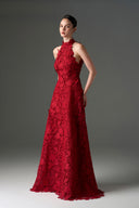 IHF STUDIO • Scarlet Floral Lace Halter A-Line Evening Gown