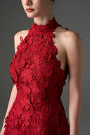 IHF STUDIO • Scarlet Floral Lace Halter A-Line Evening Gown