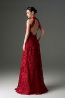 IHF STUDIO • Scarlet Floral Lace Halter A-Line Evening Gown