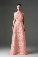 IHF STUDIO • Scarlet Floral Lace Halter A-Line Evening Gown