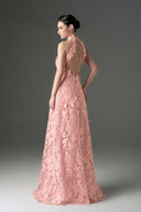 IHF STUDIO • Scarlet Floral Lace Halter A-Line Evening Gown