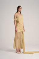 Side of  Brown Golden Midi  Dress in Lethophobia, from POEM, The Viet Concept