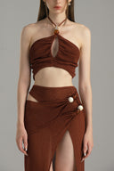 Close of Abu Dhabi Red Brown Midi Dress for women, from XITA, The Viet Concept