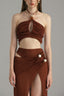 Close of Abu Dhabi Red Brown Midi Dress for women, from XITA, The Viet Concept