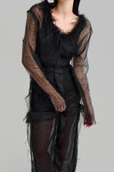 Close of Black Tassel Mesh Long Sleeve Top for women, from MUST HAVE, The Viet Cocnept