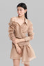 Close of Caramel Off-Shoulder Mini Shirt-Dress for women, form MUST HAVE, The Viet Concept