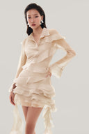 Close on Beige Long Sleeve Satin Dress for women, from MUST HAVE, The Viet Concept