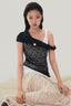 Close on Black Draped Lace Top for women, from MUST HAVE, The Viet Concept