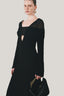 Close on Black Jream Sheath Long Sleeved Satin Crepe Midi Dress for women, from LECIA, The Viet Concept 