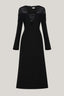 Close on Black Jream Sheath Long Sleeved Satin Crepe Midi Dress for women, from LECIA, The Viet Concept1