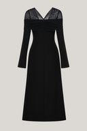 Close on Black Jream Sheath Long Sleeved Satin Crepe Midi Dress for women, from LECIA, The Viet Concept2