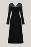 Close on Black Jream Sheath Long Sleeved Satin Crepe Midi Dress for women, from LECIA, The Viet Concept2