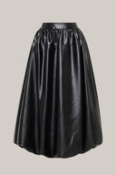 Close on Black Lacey A-line Draped Leather Midi Skirt for women, from LECIA, The Viet Concept 1