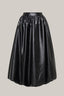 Close on Black Lacey A-line Draped Leather Midi Skirt for women, from LECIA, The Viet Concept 1