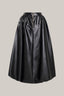 Close on Black Lacey A-line Draped Leather Midi Skirt for women, from LECIA, The Viet Concept 2