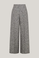 Close on  Black Maren Asymmetric See-Through Chiffon Cape, Grey Kirea Straight Wide Leg Tweed Floor Length Pants for women, from LECIA, The Viet Concept 1