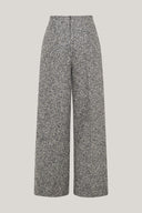 Close on  Black Maren Asymmetric See-Through Chiffon Cape, Grey Kirea Straight Wide Leg Tweed Floor Length Pants for women, from LECIA, The Viet Concept 2
