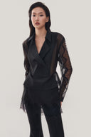 Close on Black Peplum Collared Shirt, Black Mini Skirt Flared Pants for women, from MUST HAVE, The Viet Concept 