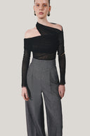 Close on Black Platine Bodycon Asymmetric Neck Tulle Top for women, from LECIA, The Viet Concept