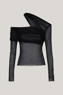 Close on Black Platine Bodycon Asymmetric Neck Tulle Top for women, from LECIA, The Viet Concept 1