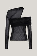 Close on Black Platine Bodycon Asymmetric Neck Tulle Top for women, from LECIA, The Viet Concept 2