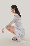 Close on Grey Long Sleeve Satin Dress for women, from MUST HAVE, The Viet Concept 