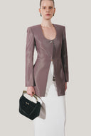 Close on Metalic Pristine Sheath Scoop Neck Georgette Blazer for women, from LECIA, The Viet Concept