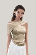 Close on Sand Satin Cowl Corset for women, from MUST HAVE, The Viet Concept 