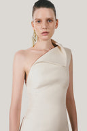 Close on White Goldie Sheath One Shoulder Satin Crepe Floor Length Dress for women, from LECIA, The Viet Concept