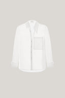 Close on White Pristy Straight Cuff Sleeved Organza Satin Shirt for women, from LECIA, The Viet Concept 2