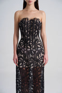 Close of Black Lace Mesh Floral Off Shoulder Midi Dress, from LASSY, The Viet Concept