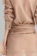 Close of Caramel Off-Shoulder Mini Shirt-Dress for women, form MUST HAVE, The Viet Concept