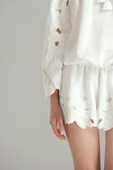 Close of Seychelles White Flora Mini Dress for women, from XITA, The Viet Concept