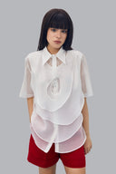Close of Red Women's wide-tube Shorts for women, from CAOSTU, The Viet Concept