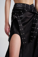 Close of Black Spendid Cut Dress, Silver Ring Tube Dress Belt, from CAOSTU, The Viet Concept