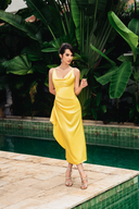 DO LONG • Yellow Scoop Neck Pleated Midi Dress