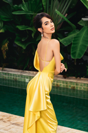 DO LONG • Yellow Scoop Neck Pleated Midi Dress