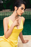 DO LONG • Yellow Scoop Neck Pleated Midi Dress