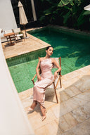 DO LONG • Beige Off-Shoulder Open-Back Silk Maxi Dress