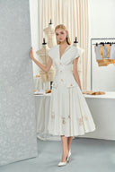 DO LONG • Orchid White Sleeveless Flared Midi Shirt Dress
