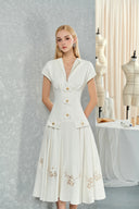 DO LONG • Orchid White Sleeveless Flared Midi Shirt Dress
